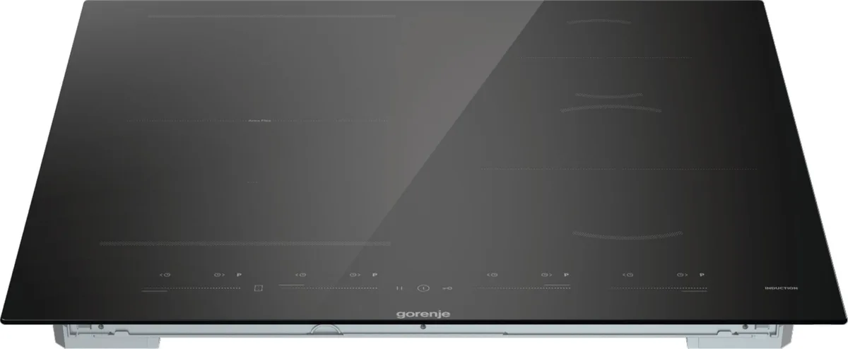 Индукционная варочная поверхность Gorenje, 60 см, с функцией PowerBoost, сенсорным управлением и расширенной площадью приготовления, черного цвета.