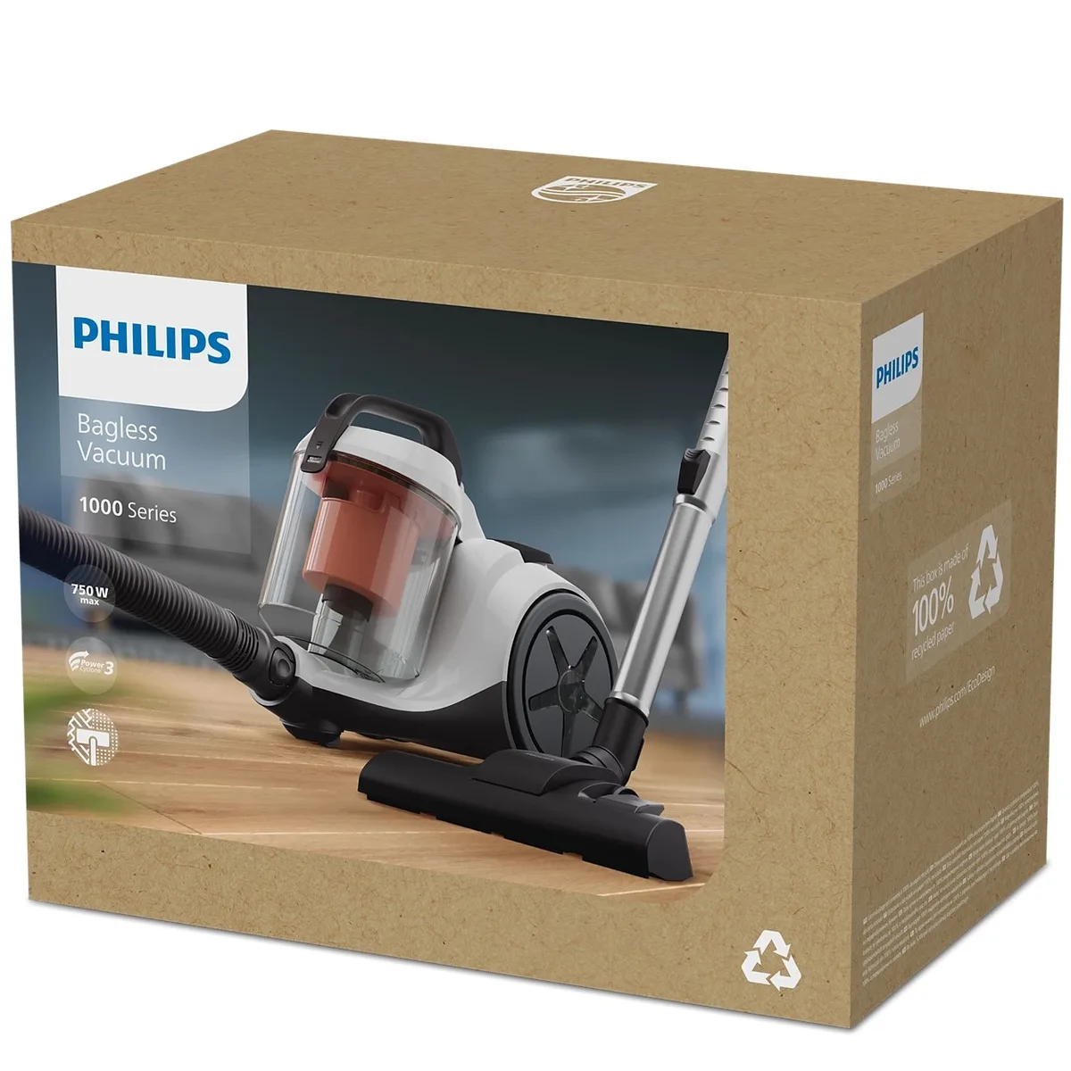 Пилосос Philips безмішковий Series 1000, 750Вт, контейнер - 1.3л, вага - 3.5кг, Super Clean Air, білий.