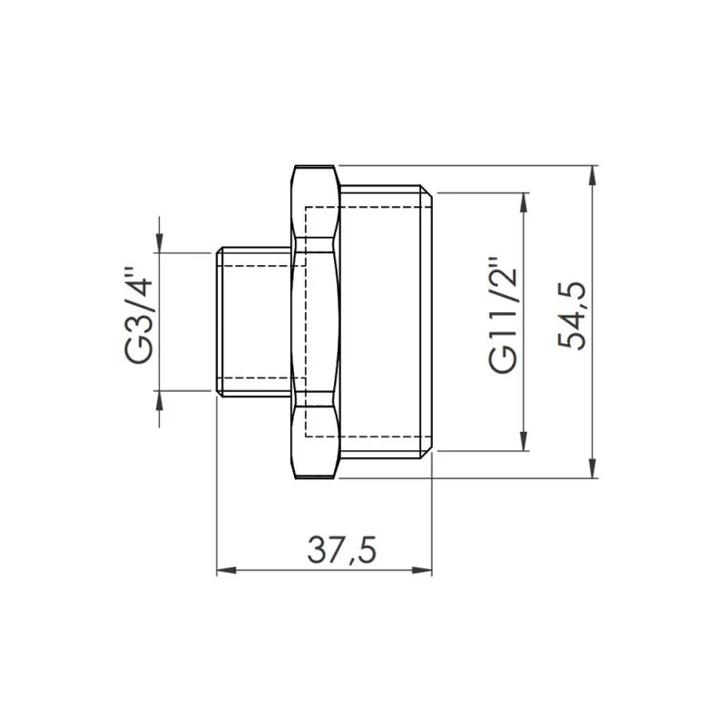 Ниппель редукционный 1 1/2"x3/4" латунь никелированный для соединения труб