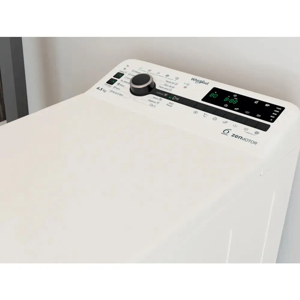 Стиральная машина Whirlpool с вертикальной загрузкой, 6,5 кг, 1200 об/мин, класс энергоэффективности С, ширина 60 см, с дисплеем и инвертором, белая