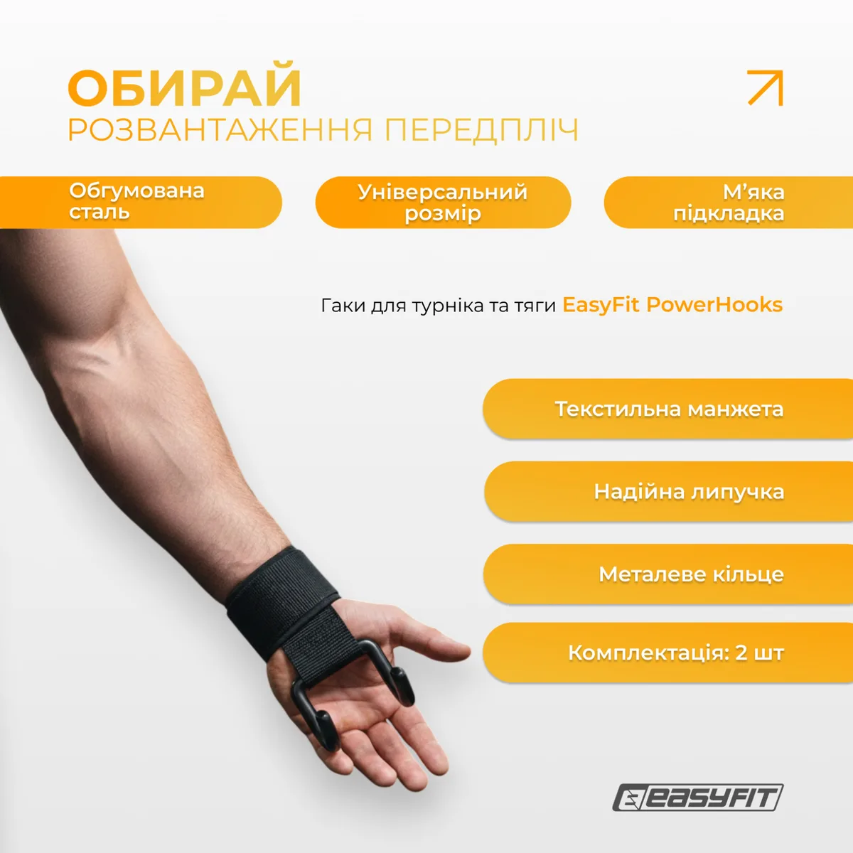Крюки для подтягиваний EasyFit текстильные универсальные черные