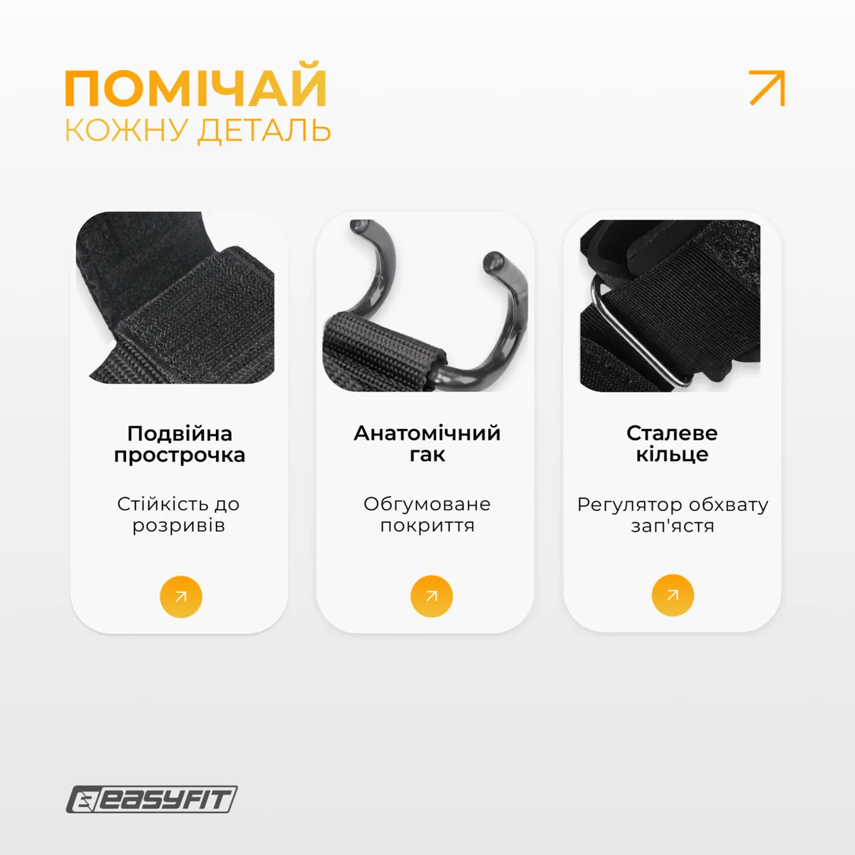 Крюки для подтягиваний EasyFit текстильные универсальные черные