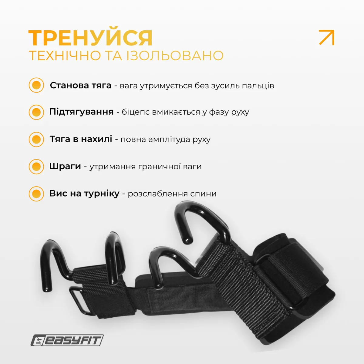 Крюки для подтягиваний EasyFit текстильные универсальные черные