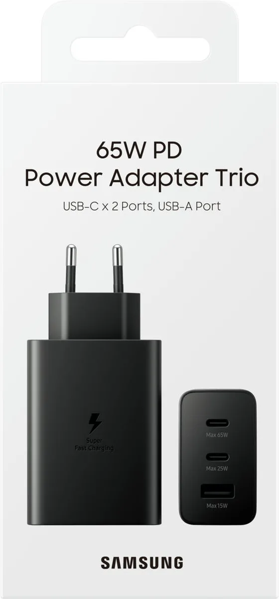 Зарядний пристрій мережевий Samsung 65Вт 2xUSB-С PD PPS/USB-A, чорний