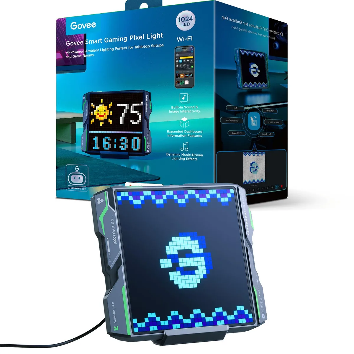 Пиксельный экран Govee H8630 LED Gaming Pixel Light 32x32 Пикселя, RGBIC, WI-FI/Bluetooth, серый.