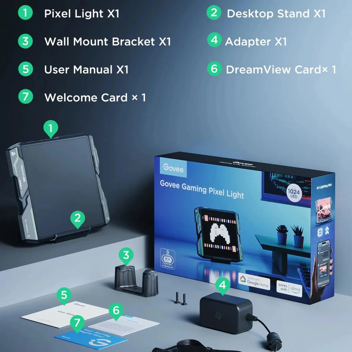 Пиксельный экран Govee H8630 LED Gaming Pixel Light 32x32 Пикселя, RGBIC, WI-FI/Bluetooth, серый.