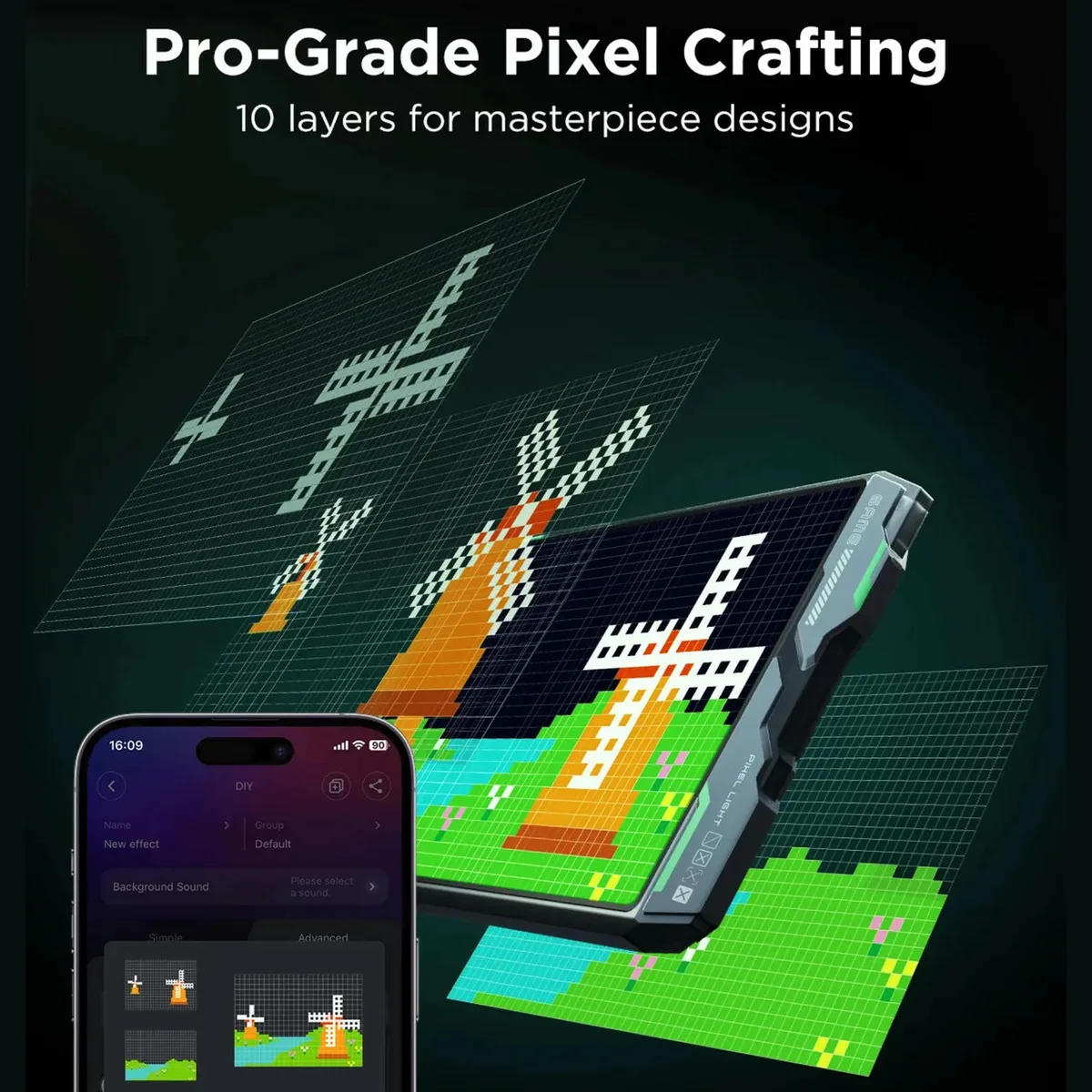Пиксельный экран Govee H8630 LED Gaming Pixel Light 32x32 Пикселя, RGBIC, WI-FI/Bluetooth, серый.