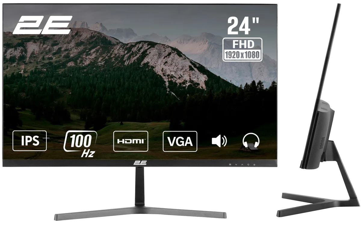 Монітор 2E IPS 23,8" 100Hz HDMI D-Sub Чорний