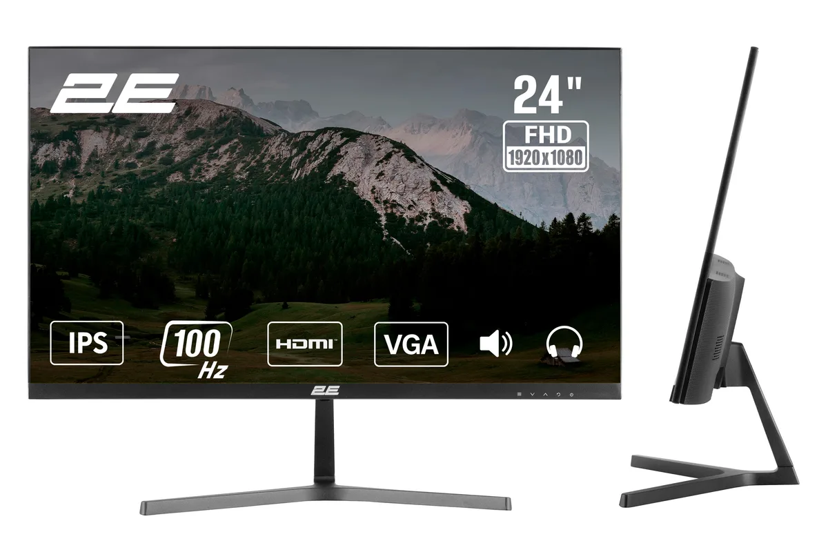 Монітор 2E IPS 23,8" 100Hz HDMI D-Sub Чорний