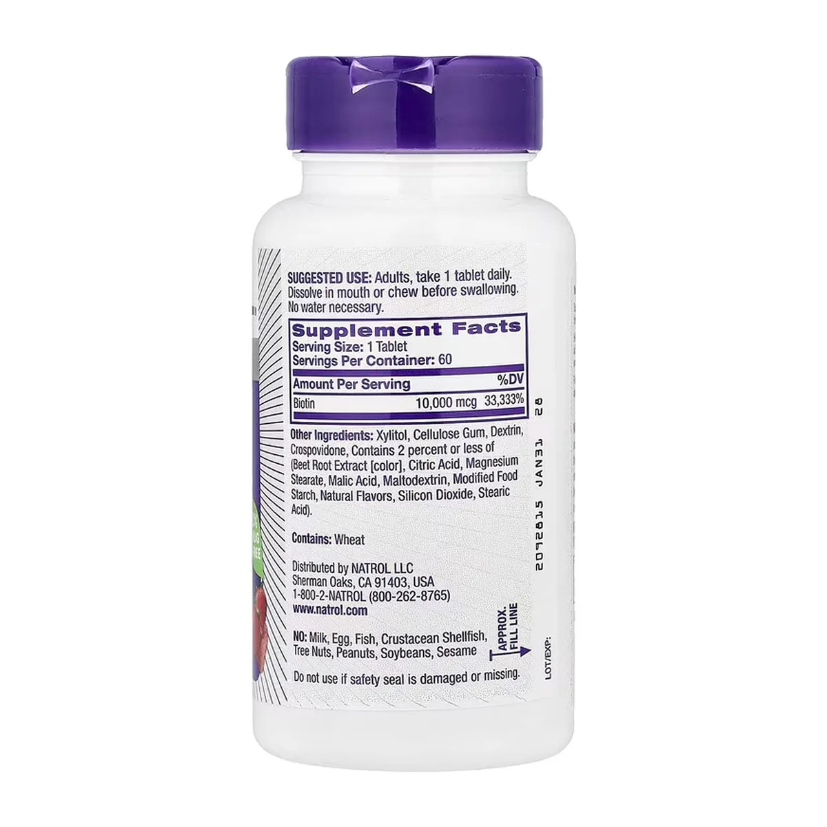 Біотин Natrol 10000 мкг швидкорозчинні таблетки 60 шт