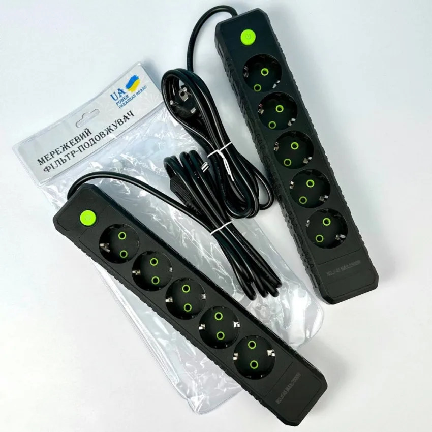 Сетевой фильтр удлинитель 5 евро-розеток 2500W 6 м черный