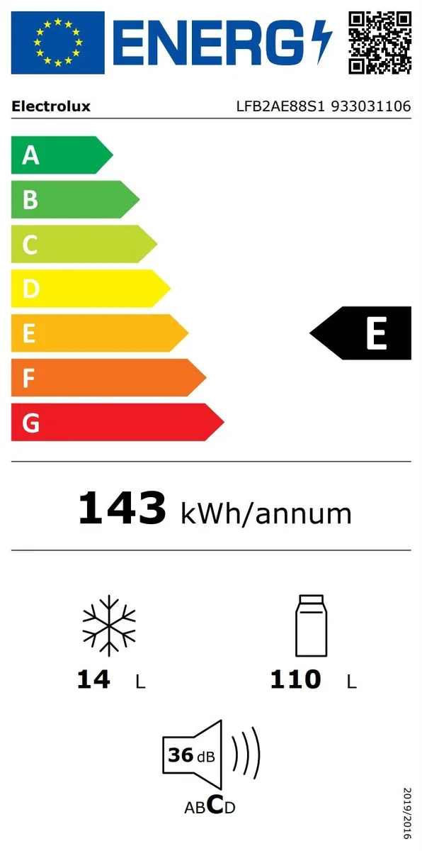Холодильник Electrolux вбудований з верхнім морозильником 87,3 см 109 л для кухні побутовий холодильник