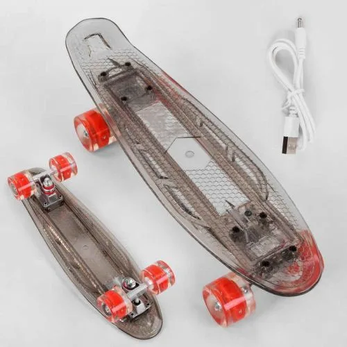 Скейтборд Best Board прозрачный с подсветкой колеса PU светящиеся для детей и подростков.
