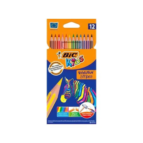 Кольорові олівці BIC Kids Evolution Stripes 12 уп. для малювання та творчості яскраві безпечні олівці для дітей