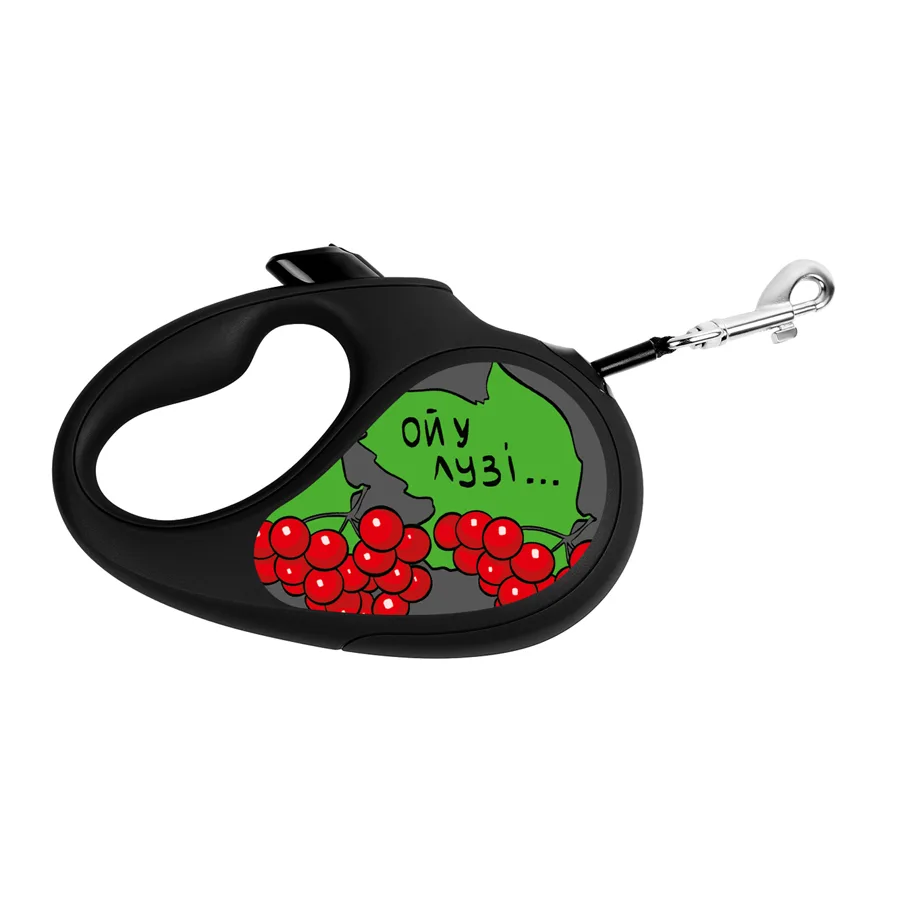 Повідець-рулетка WAUDOG R-leash L 5 м пластикова чорна з малюнком "Калина"