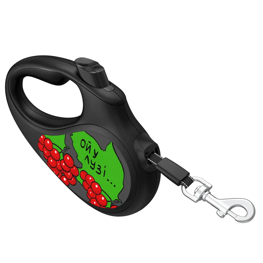Повідець-рулетка WAUDOG R-leash L 5 м пластикова чорна з малюнком "Калина"
