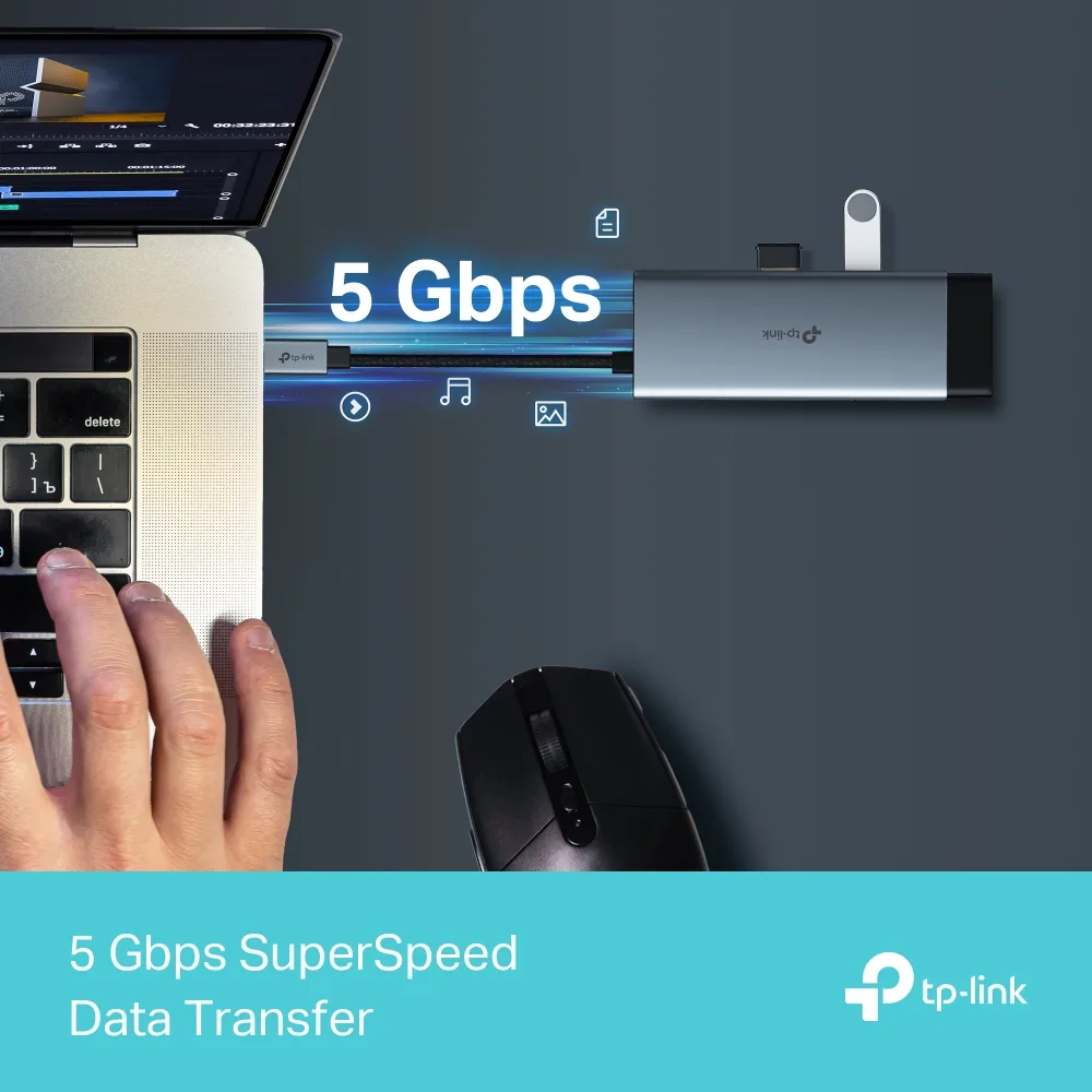 Хаб USB TP-Link 4 порти USB 3.0 HDMI RJ-45 чорний