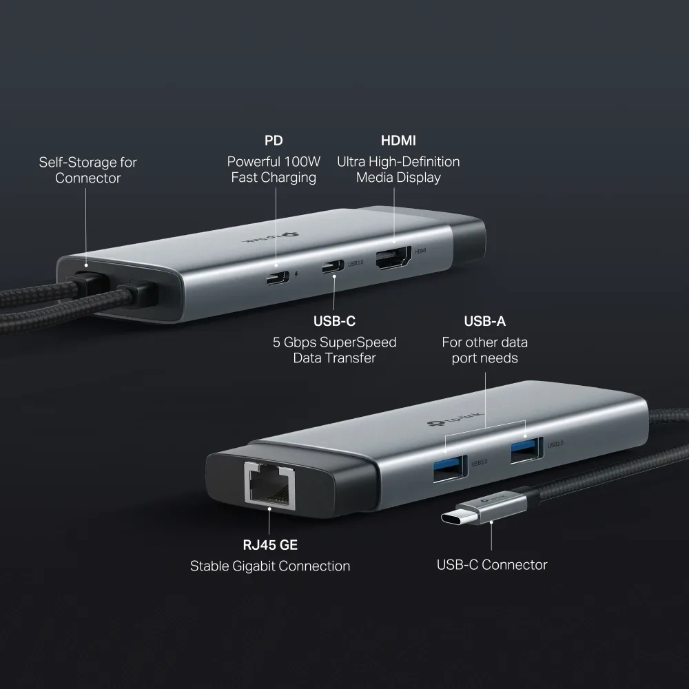 Хаб USB TP-Link 4 порти USB 3.0 HDMI RJ-45 чорний