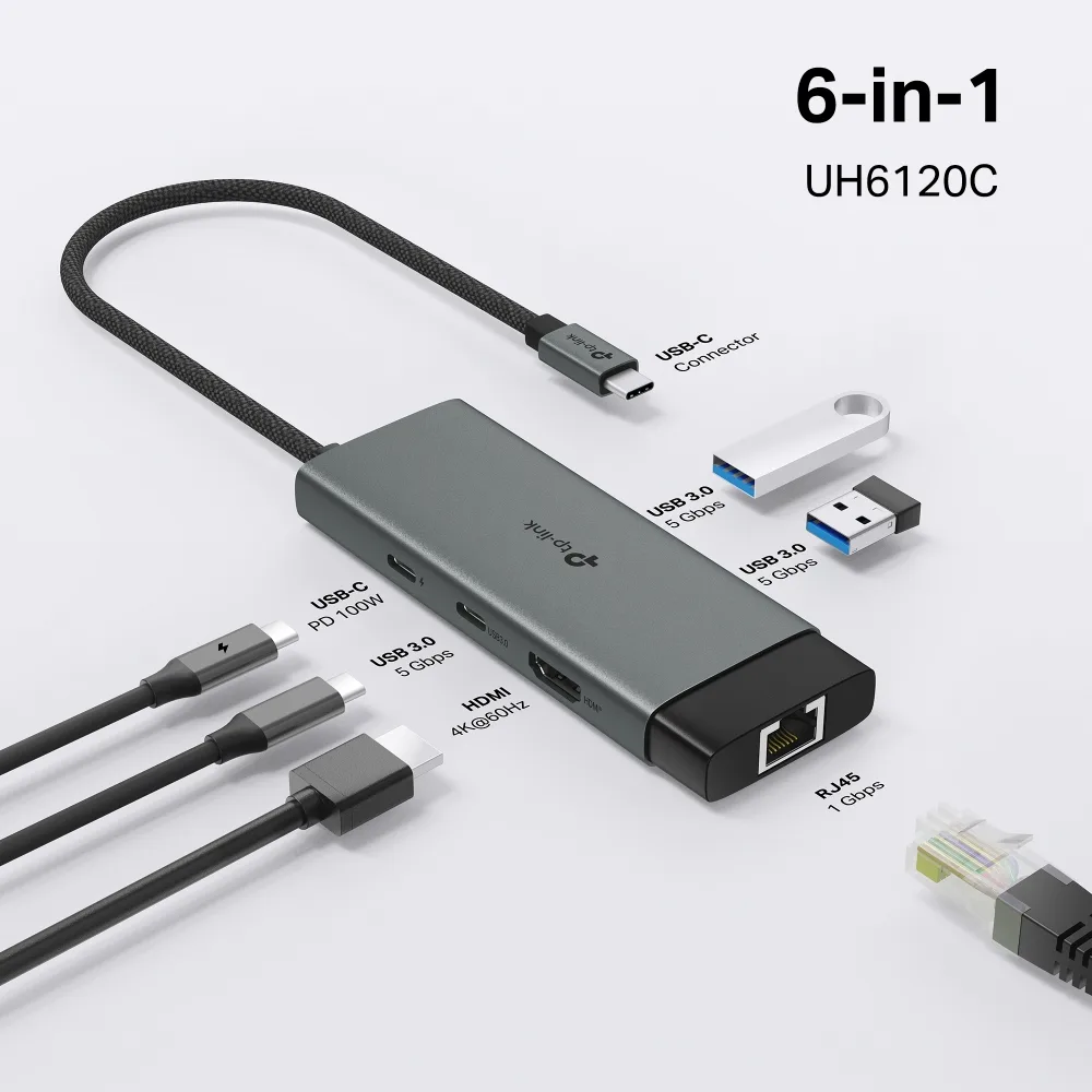 Хаб USB TP-Link 4 порти USB 3.0 HDMI RJ-45 чорний
