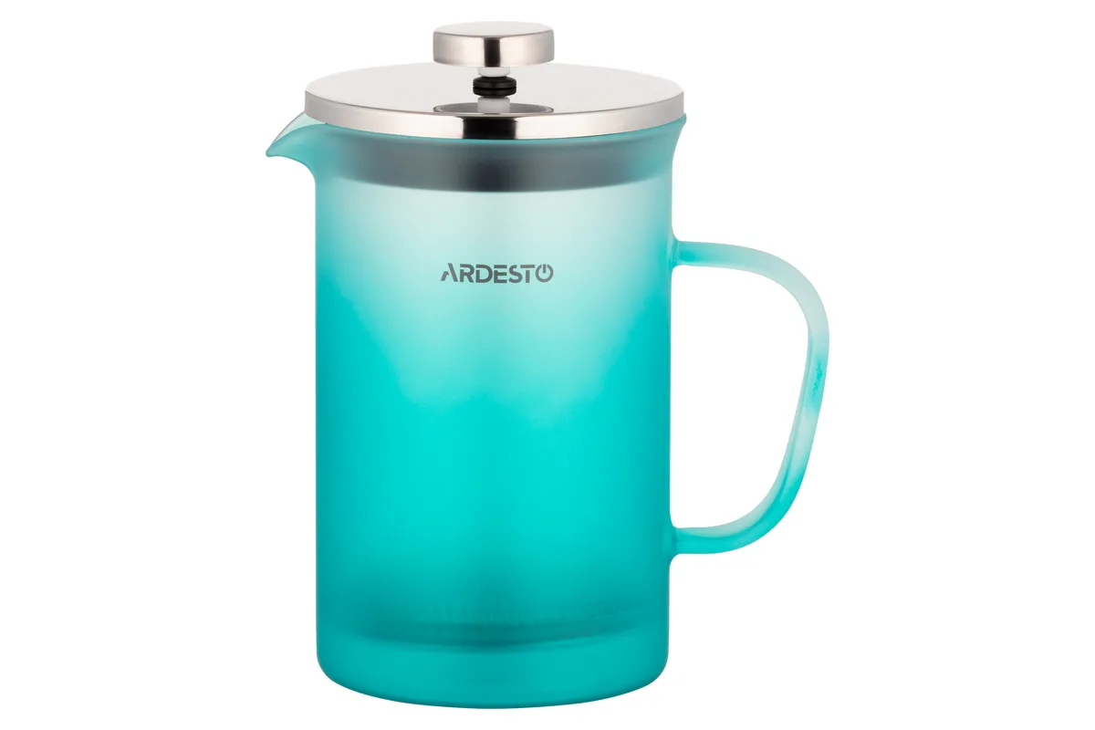 Френч-прес ARDESTO Fresh Matt, 800 мл, з боросилікатного скла та нержавіючої сталі, блакитного кольору.
