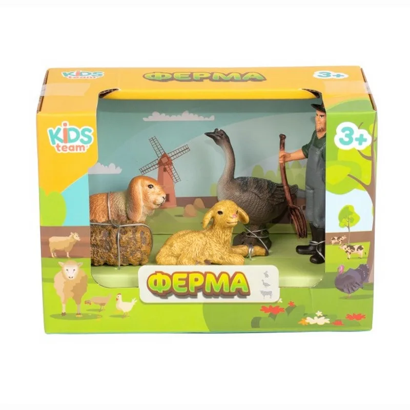 Детский игрушечный набор Kids Team Ферма фигурки животных гусь овца кролик пластиковые 10 см разноцветные