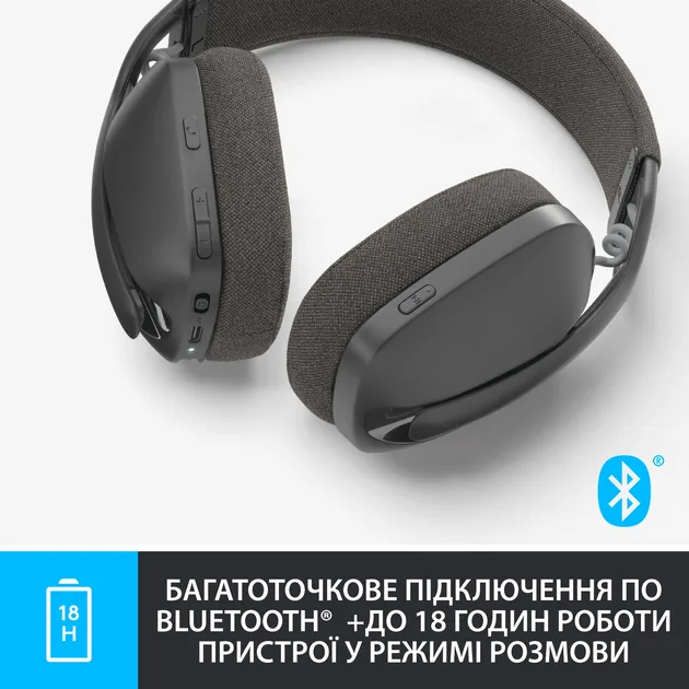 Гарнітура Logitech бездротова повнорозмірна сірий пластик 40 мм