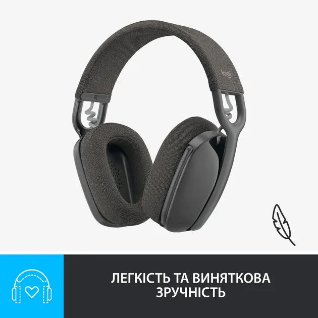 Гарнітура Logitech бездротова повнорозмірна сірий пластик 40 мм