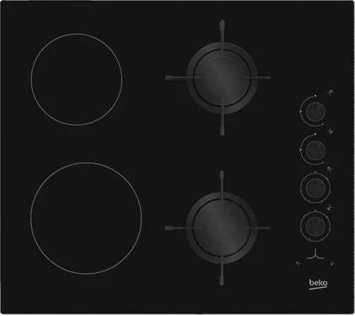Варильна поверхня Beko комбінована 2 газ + 2 склокераміка 60см чорна кухонна плита для приготування їжі газова електрична