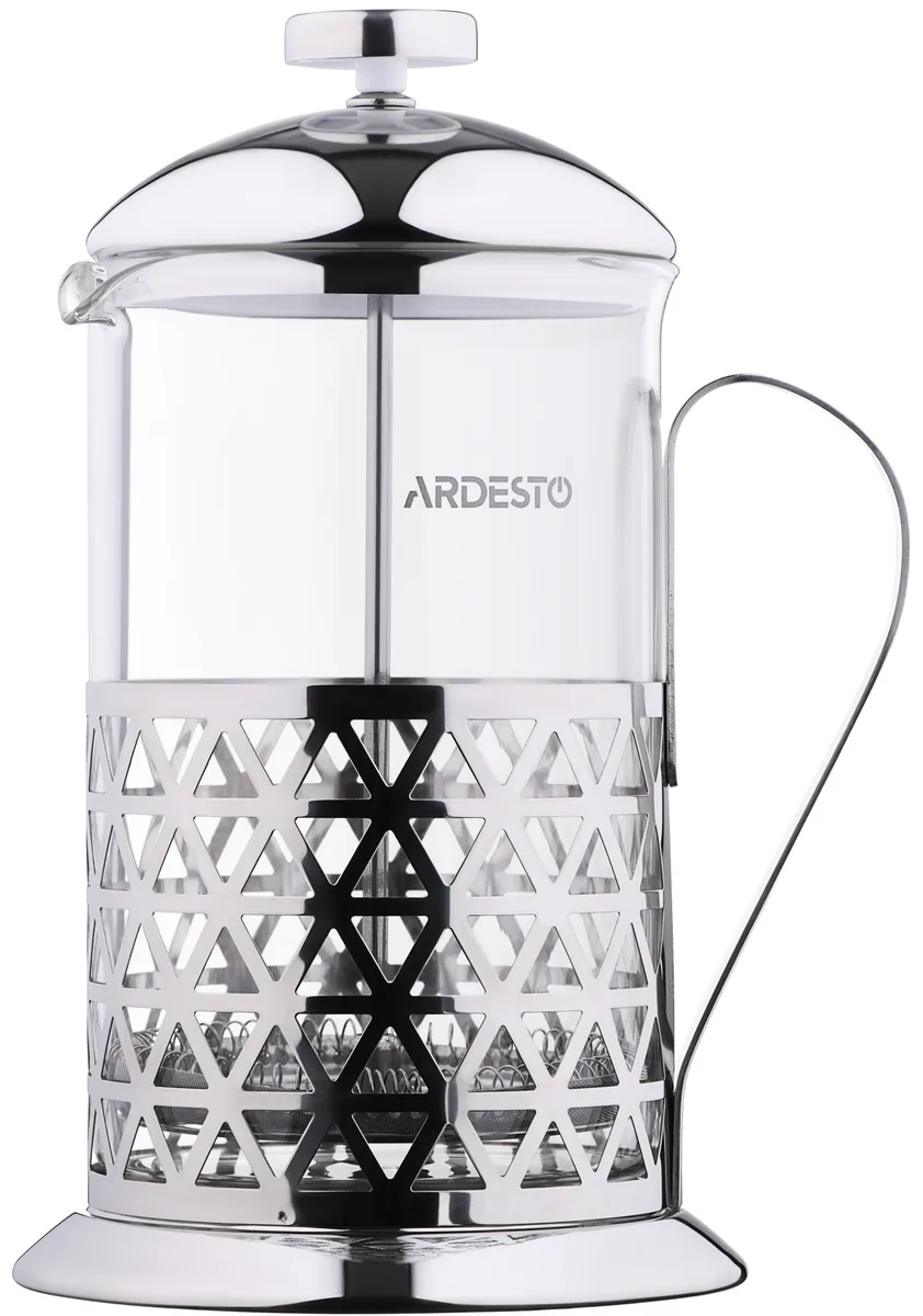 Френч-пресс ARDESTO Gemini Fasano, 600 мл, из боросиликатного стекла и нержавеющей стали, прозрачный