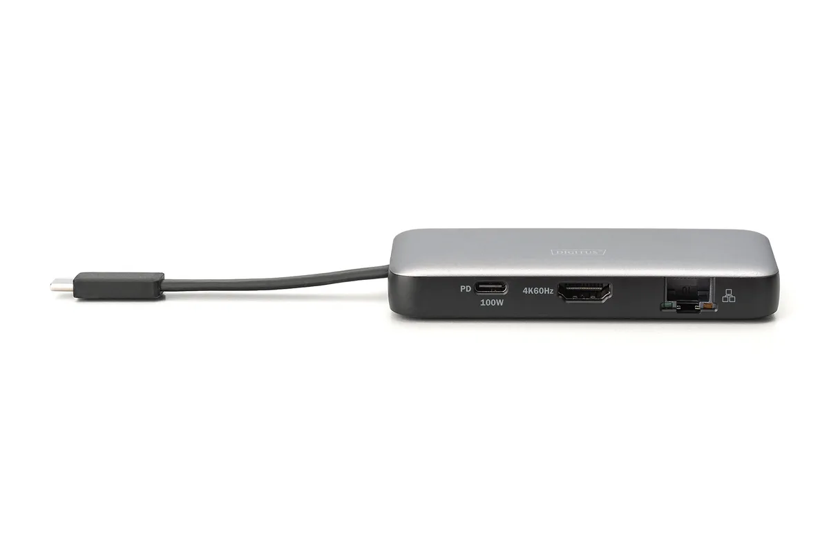 Док-станция DIGITUS USB-C > HDMI/2xUSB-A/USB-C/SD/MicroSD/RJ54, Travel переводится на русский язык как "Док-станция DIGITUS USB-C > HDMI/2xUSB-A/USB-C/SD/MicroSD/RJ54, для путешествий".