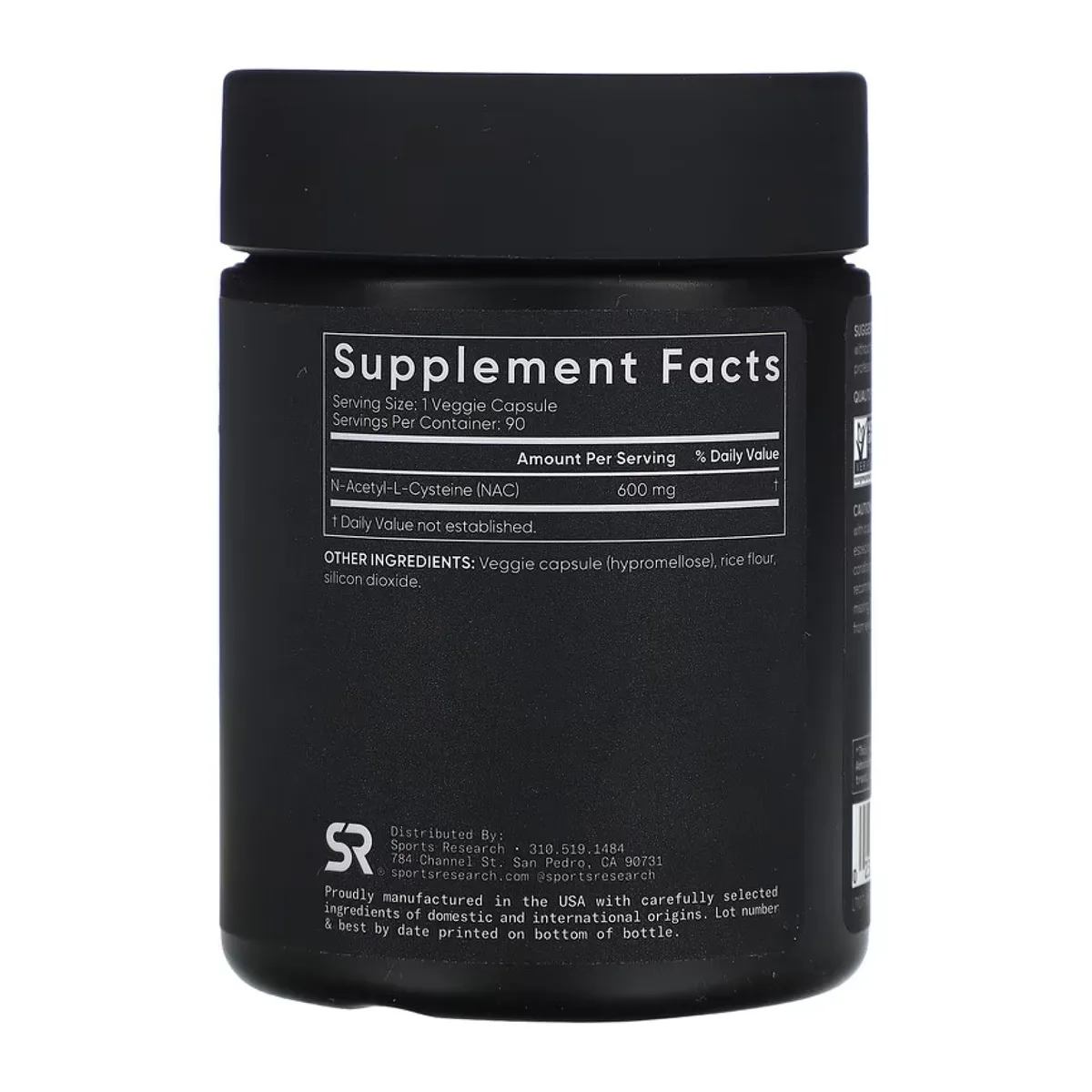 NAC N-Acetyl-L-Cysteine 600mg 90 vcaps Sport Research растительная капсула лимонный аромат