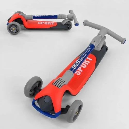 Трехколесный самокат Best Scooter Красный складной алюминиевый руль для детей со светящимися колесами