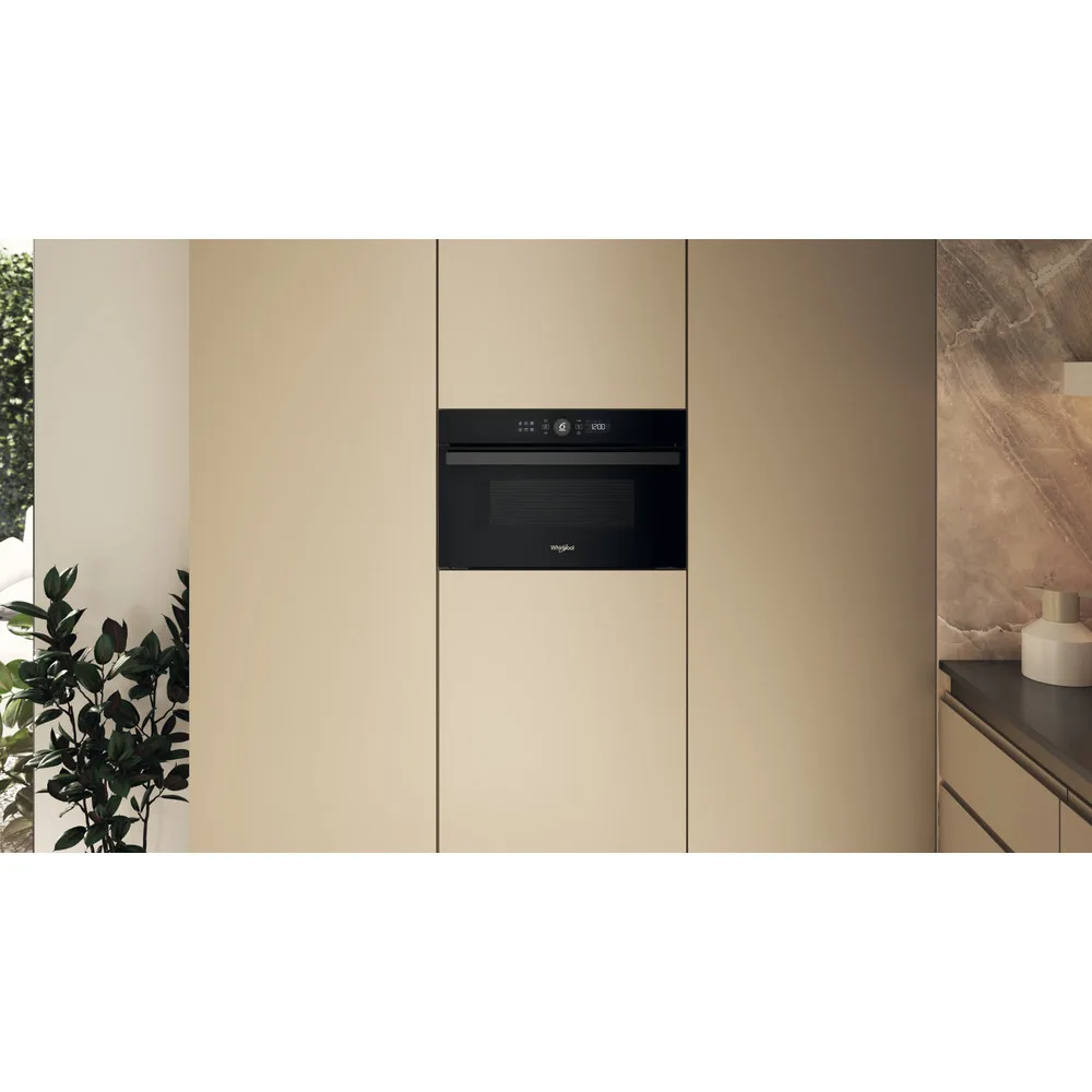Вбудована мікрохвильова піч Whirlpool, 31 л, електронне управління, 1000 Вт, гриль, чорний дисплей.