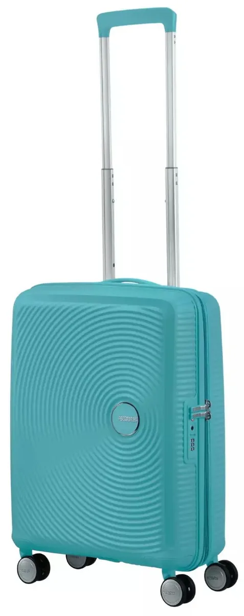 Вализа American Tourister, Soundbox, полипропилен, малая, 55 см, 35.5/41 л, TSA, 4 колеса, EXP, бирюзовая.