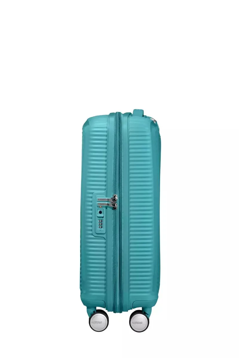 Валіза American Tourister, Soundbox, поліпропілен, мала, 55см, 35.5/41л, TSA, 4 колеса, EXP, бірюзовий