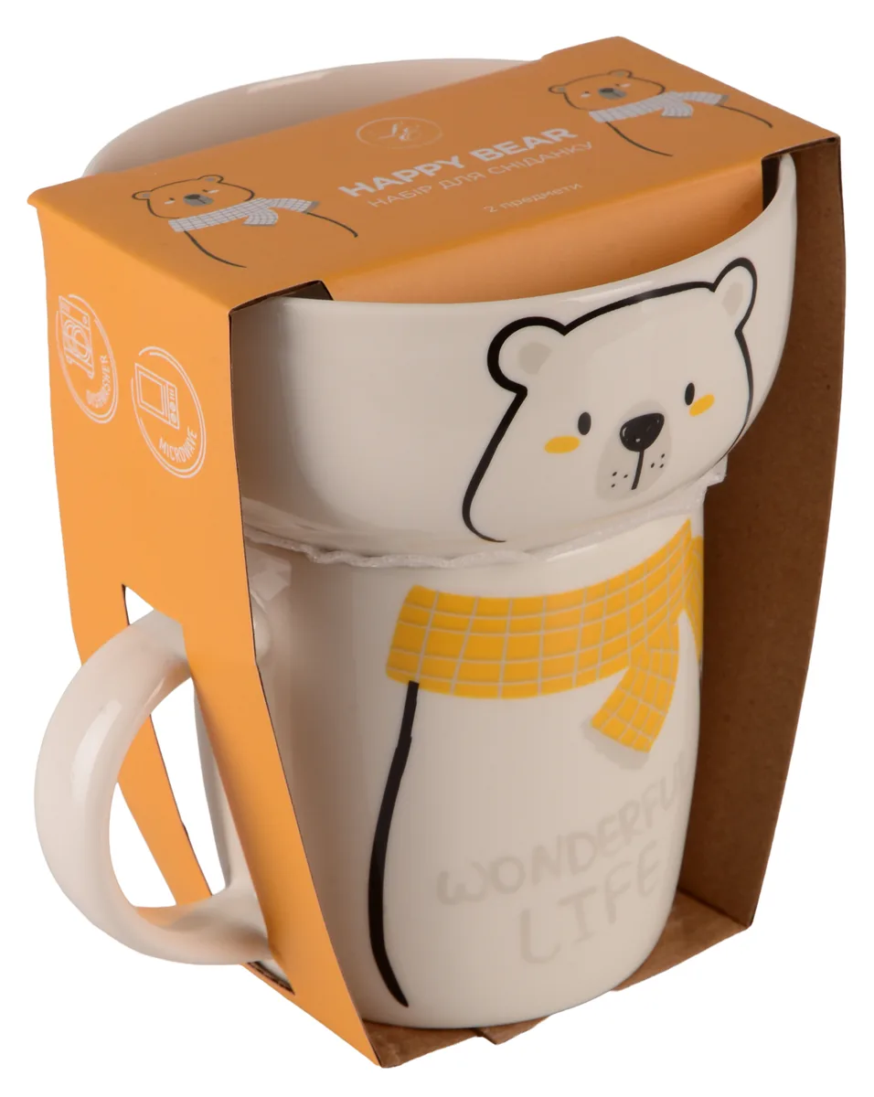 Набор для завтрака Happy Bear, фарфор, 2 предмета, 340 мл, 350 мл.