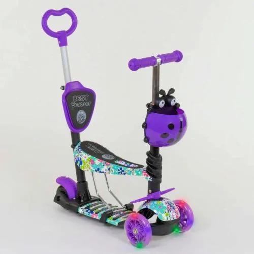 Самокат для детей Best Scooter 5в1 с сидением и светящимися PU колесами для прогулок и развлечений.