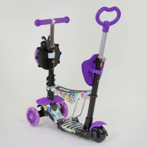 Самокат для детей Best Scooter 5в1 с сидением и светящимися PU колесами для прогулок и развлечений.