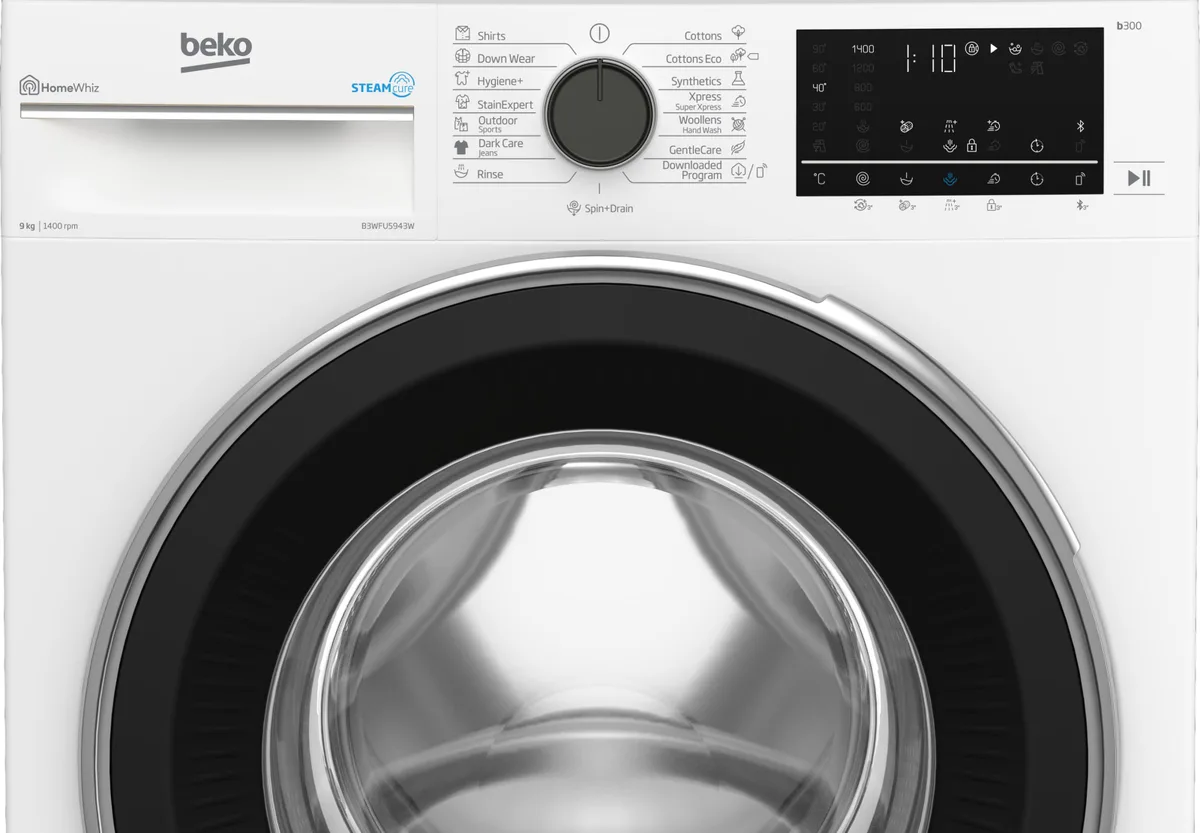 Пральна машина Beko фронтального завантаження, 9 кг, 1400 об/хв, клас енергоефективності A+++, 55 см, з дисплеєм, функцією SMART,