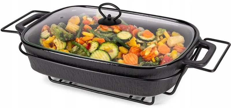 Керамическая форма Kamille Golden Heat 2.5л жаропрочная черная 43х21.5 см с подогревом