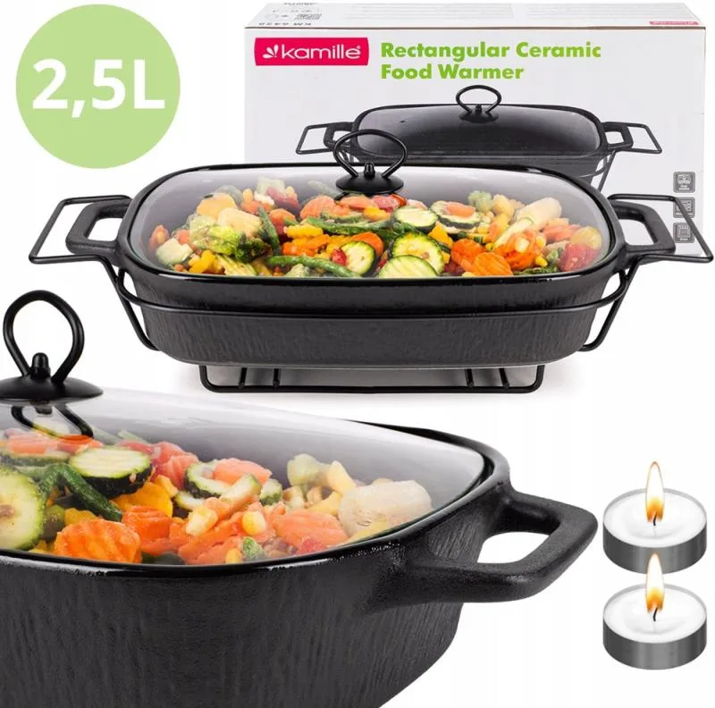Керамическая форма Kamille Golden Heat 2.5л жаропрочная черная 43х21.5 см с подогревом