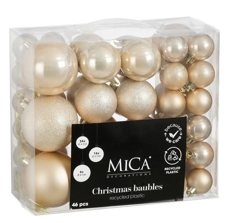 Елочные пластиковые шары Mica Decorations 46 шт Ø 4 6 8 см кремовые