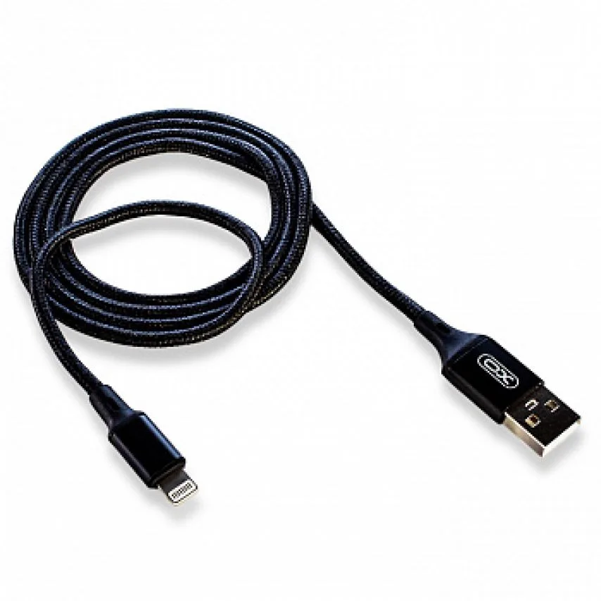 Кабель USB XO тканинний Lightning 2м чорний 2.1А