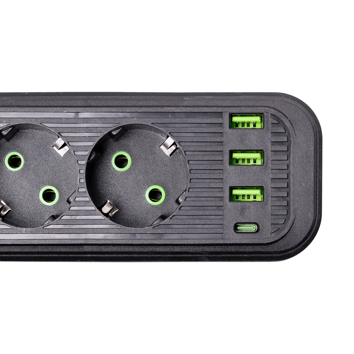 Сетевой фильтр 4 розетки 4.35 м 3 USB 1 Type-C черный термостойкий ABS пластик