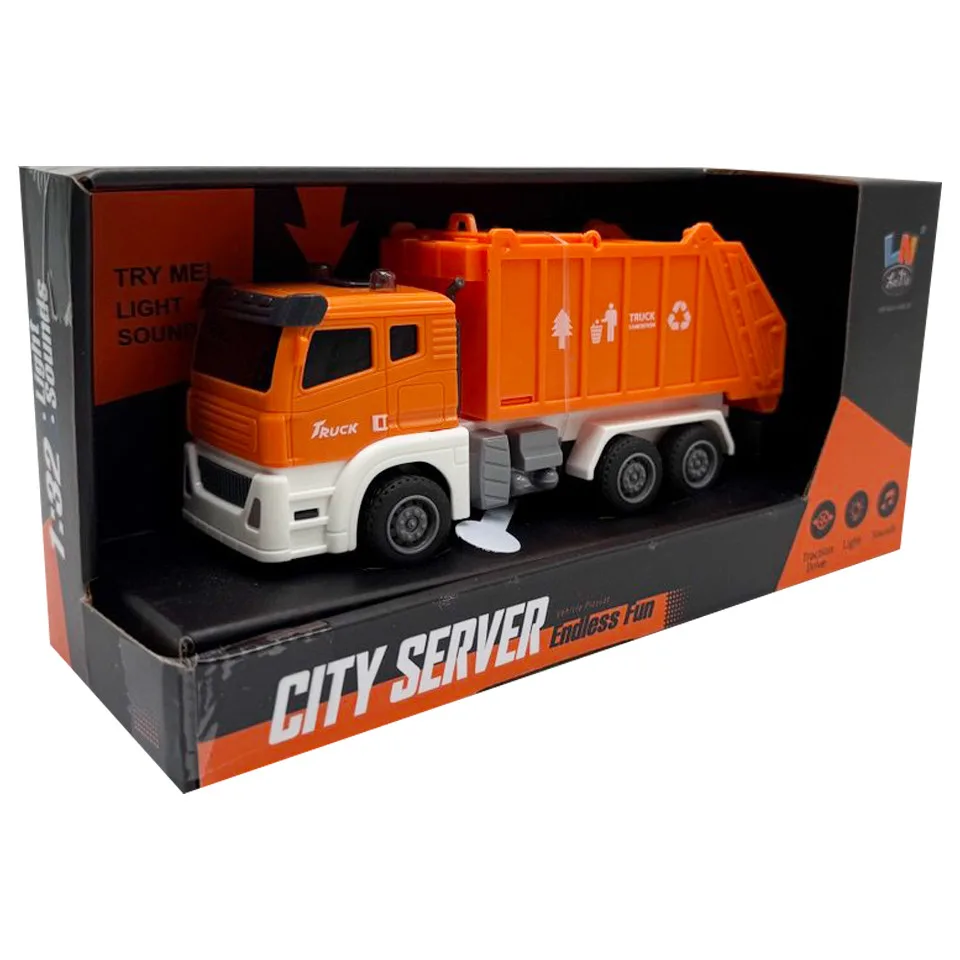 Детская игрушечная машинка мусоровоз интерактивная 21,5x10,5x8 см комбинированный оранжевый