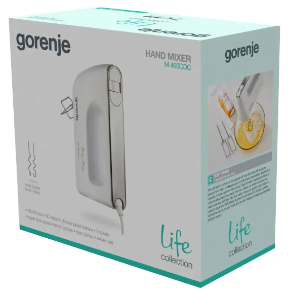 Ручний міксер Gorenje 460 Вт 5 швидкостей пластик 20х15,1х7,6 см білий