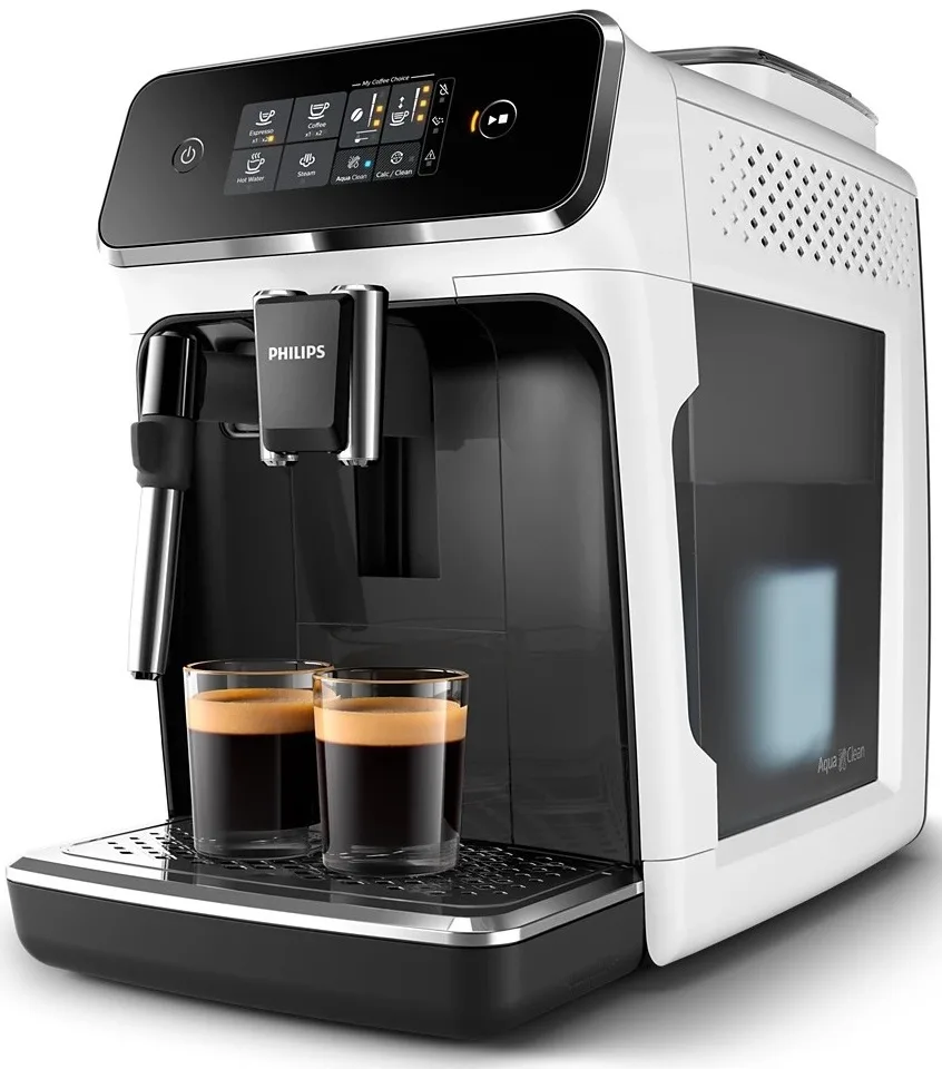 Кавоварка Philips Series 2300, 1.8л, для зернової та меленої кави, з дисплеєм та 2 авторецептами - біла.
