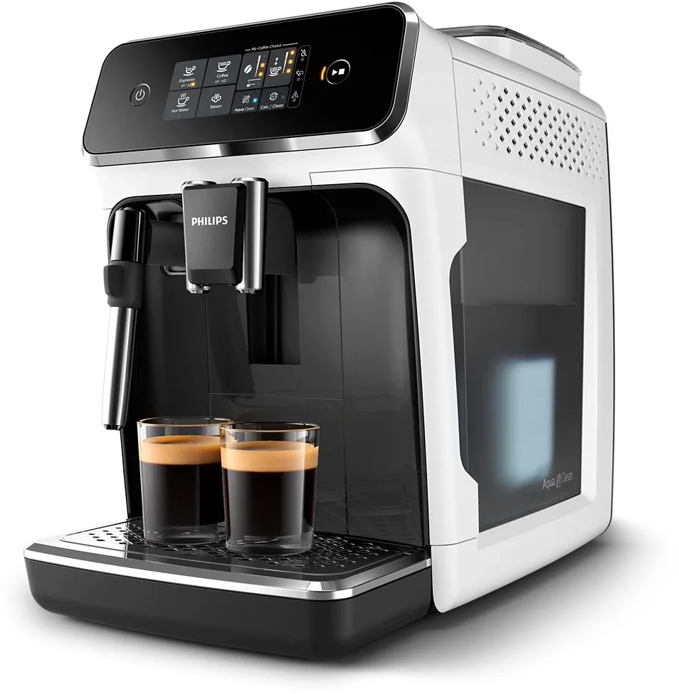 Кавоварка Philips Series 2300, 1.8л, для зернової та меленої кави, з дисплеєм та 2 авторецептами - біла.