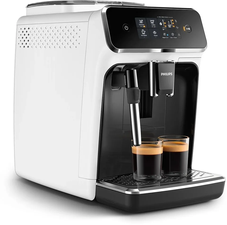 Кавоварка Philips Series 2300, 1.8л, для зернової та меленої кави, з дисплеєм та 2 авторецептами - біла.