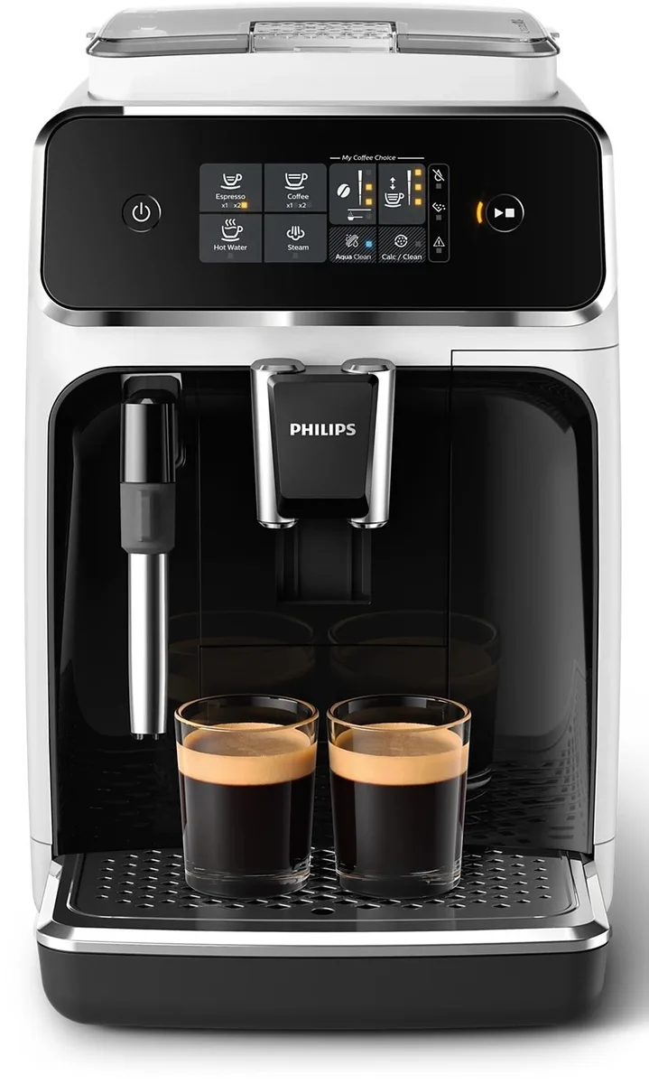 Кавоварка Philips Series 2300, 1.8л, для зернової та меленої кави, з дисплеєм та 2 авторецептами - біла.